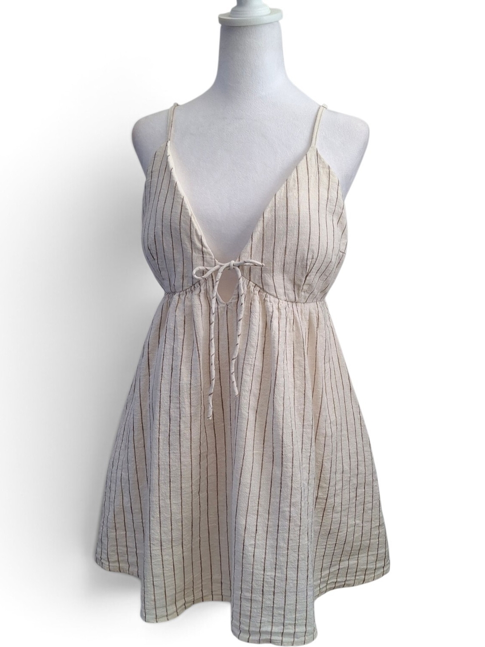 Abercrombie & Fitch Beige Striped Bra-Free Tie-Front Linen Blend - Skort - Sz L